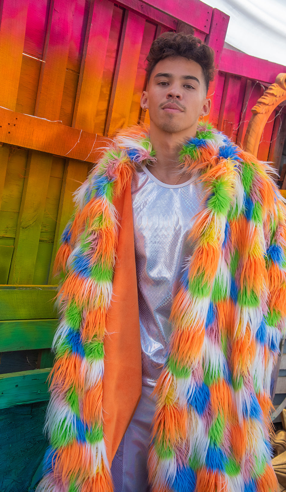 FR154 - Unisex Faux Fur Mid-Length Coat for Rave Clubwear Festival at Hip Crypt by J. Valentine 