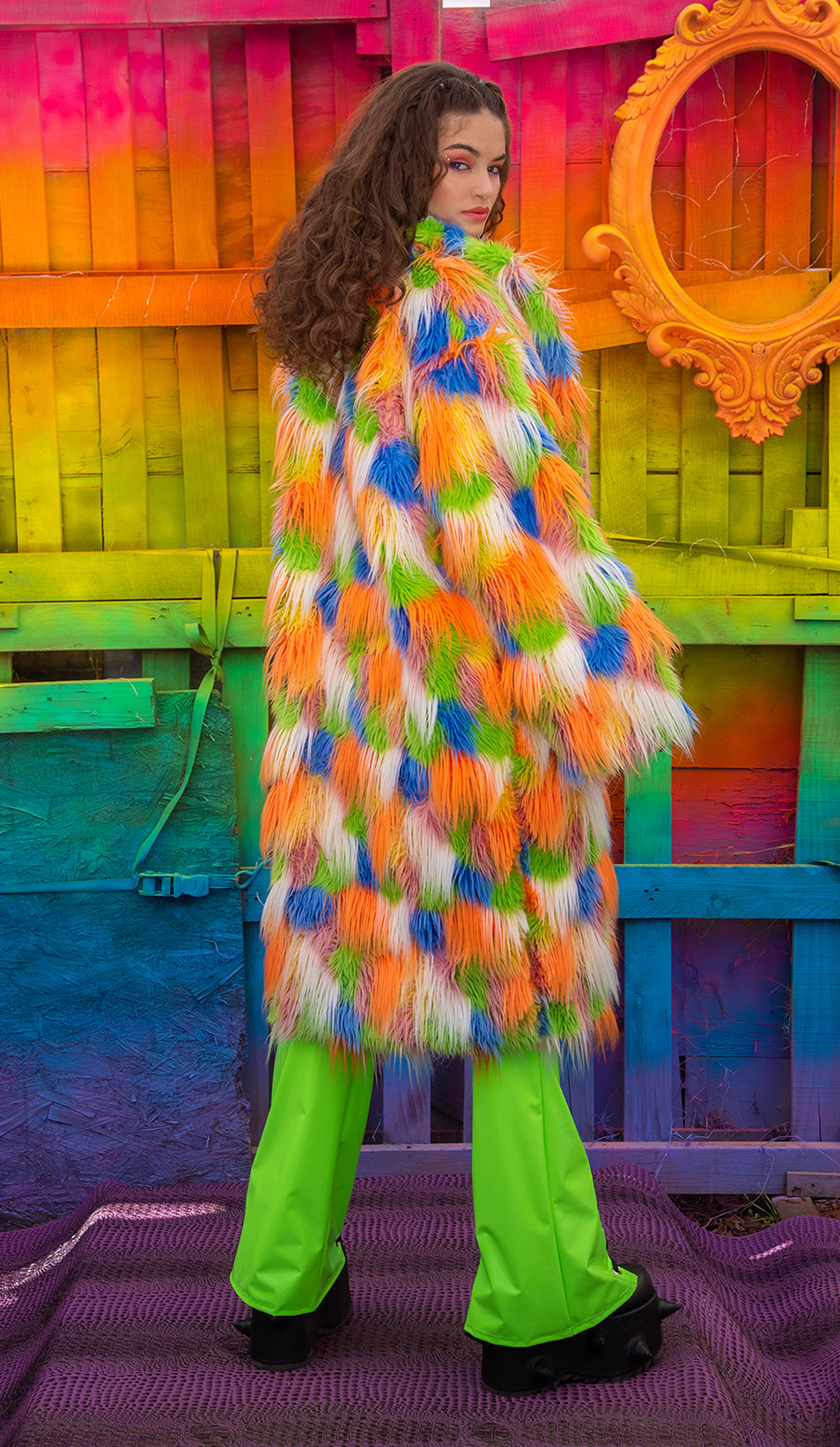 FR154 - Unisex Faux Fur Mid-Length Coat for Rave Clubwear Festival at Hip Crypt by J. Valentine 