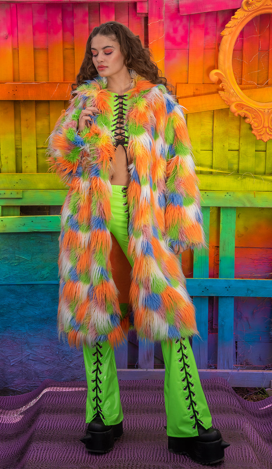 FR154 - Unisex Faux Fur Mid-Length Coat for Rave Clubwear Festival at Hip Crypt by J. Valentine 