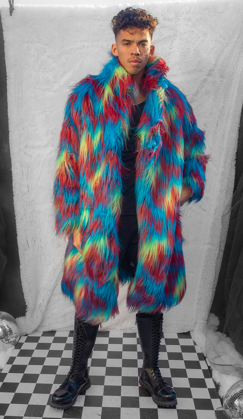 FR154 - Unisex Faux Fur Mid-Length Coat for Rave Clubwear Festival at Hip Crypt by J. Valentine 