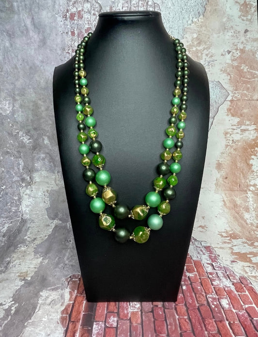Emerald Green Graduated Multi Strand Beaded Necklace