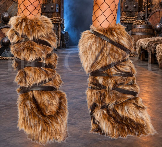 Brown Faux-Fur Strap Leg Warmers – Roma 4894