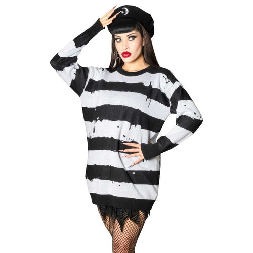 Striped Black N White Oversized Sweater Hip Crypt Kreepsville