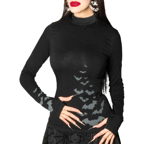 Bat Flock Grey Long Sleeve Top Hip Crypt Kreepsville