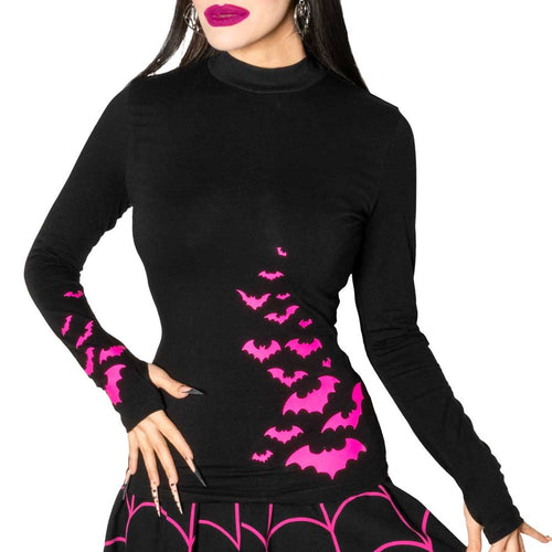 Bat Flock Pink Long Sleeve Top Hip Crypt Kreepsville