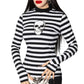 Skull Black White Striped Long Sleeve Top Hip Crypt Kreepsville