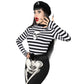 Skull Black White Striped Long Sleeve Top