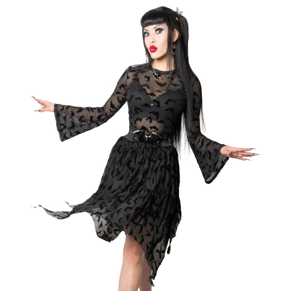 Bat Repeat Mesh Bell Sleeve Top