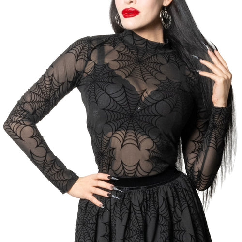 Spiderweb Mesh Mock Neck Top Hip Crypt Kreepsville
