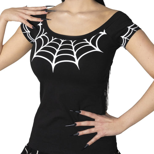 Spiderweb White Shoulder Top