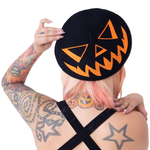 Trick Or Treat Pumpkin Black Beret