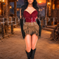 Top Drawer 4 PC Premium Red Suede Fringe Cowgirl Corset Overbust Costume