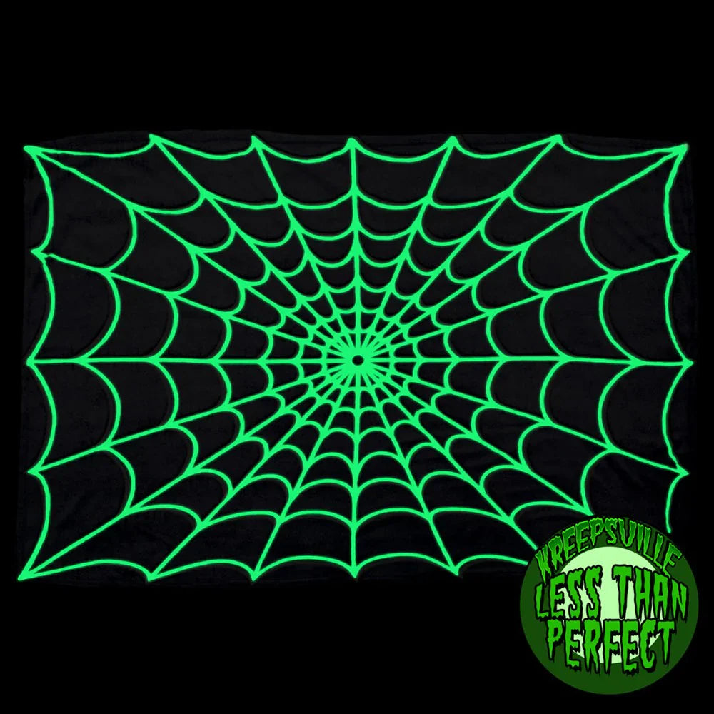 Less Than Perfect Spiderweb Glow In The Dark Throw Blanket