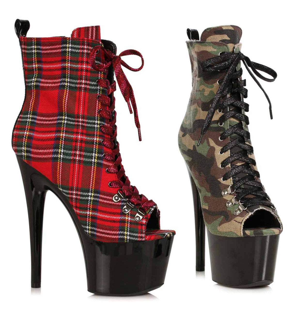 709-CINDY 7" Heel Lace Up Ankle Boots With Print