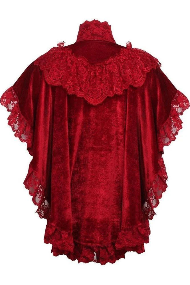 Tapered Dark Red Velvet & Lace Capelet