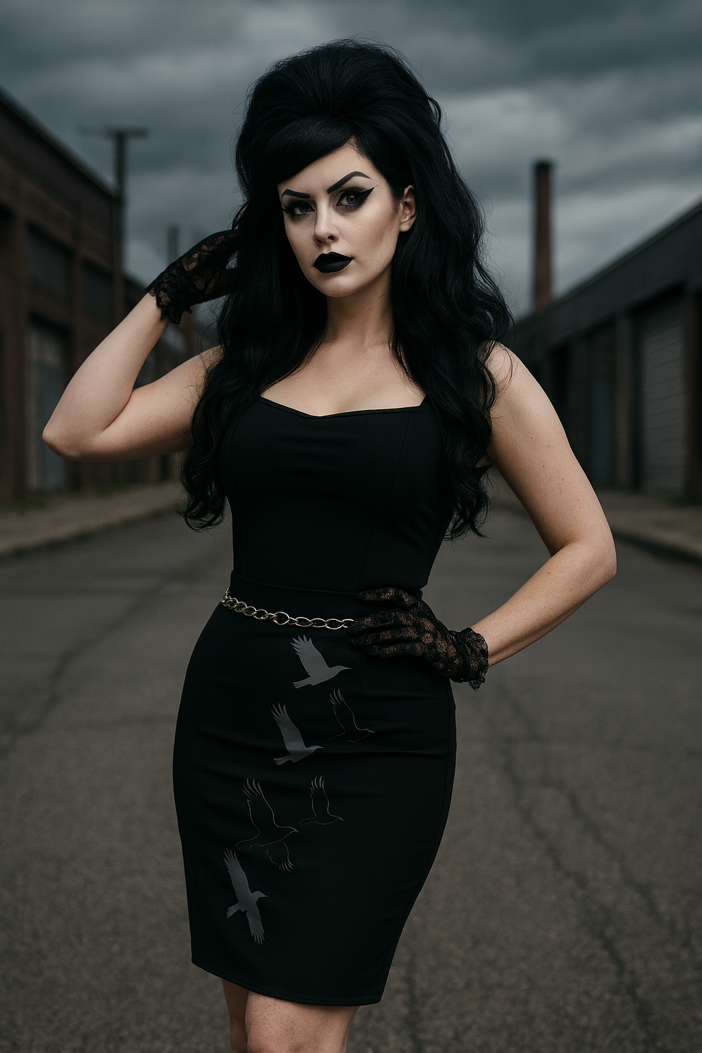 Raven Flock Gothabilly Pencil Skirt