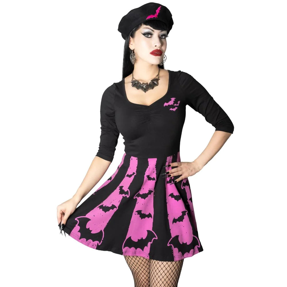 Bat Stripe Pink Skater Dress Hip Crypt Kreepsville