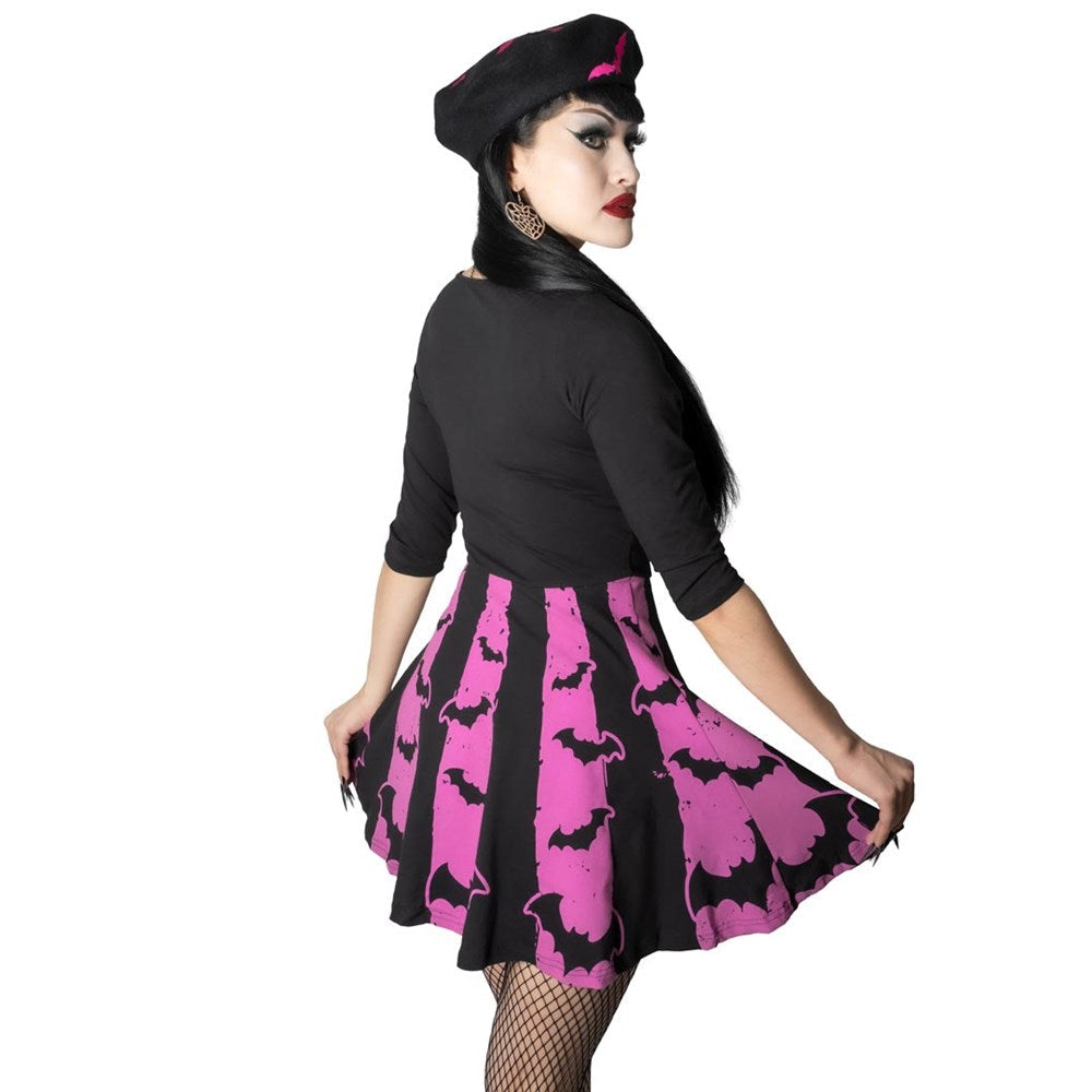 Bat Stripe Pink Skater Dress