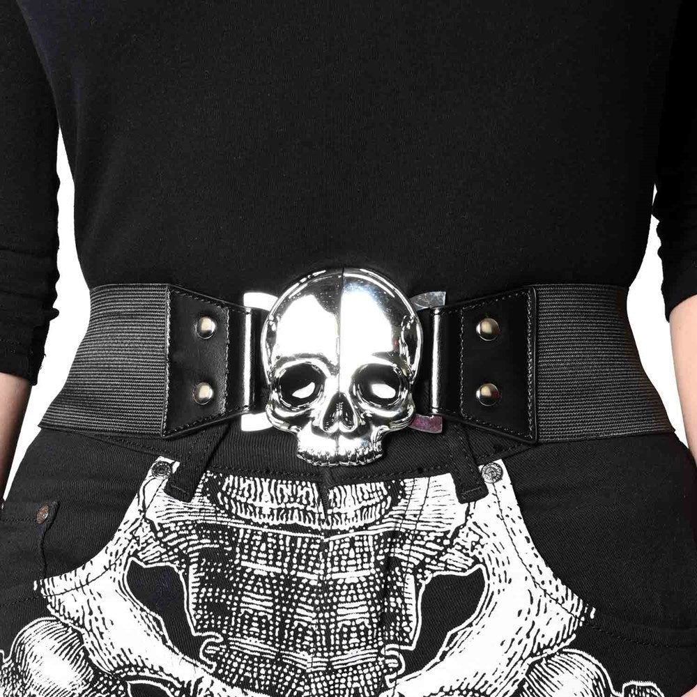 Elastic Waist Belt Skull Black Goth Hip Crypt Kreepsville