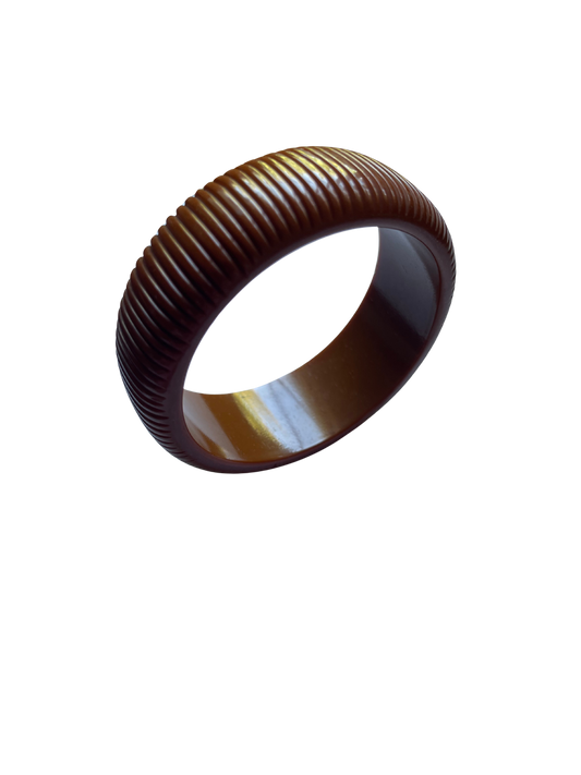 Vintage Bakelite Root Beer Carved Line Bangle