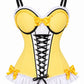 Lavish Yellow/White/Black Stretch Lycra Bustier Corset with Underwire Cups