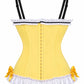 Lavish Yellow/White/Black Stretch Lycra Bustier Corset with Underwire Cups