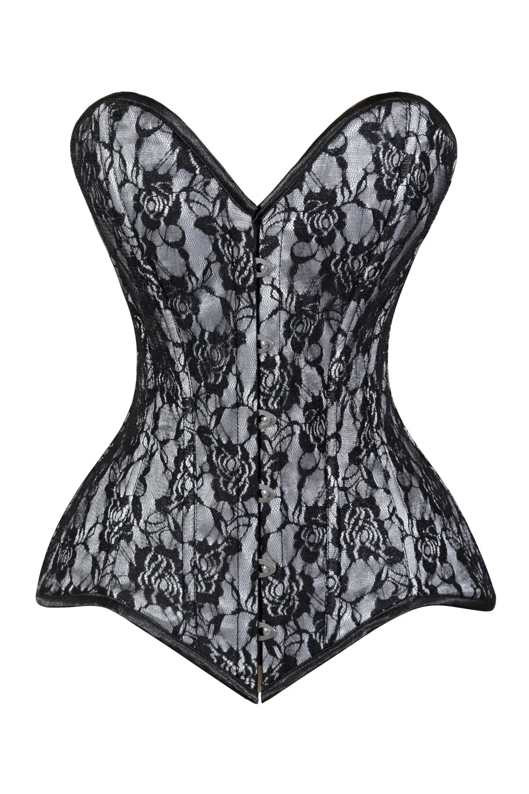 Lavish White/Black Lace Overbust Corset Sweetheart Neckline Busk Closure