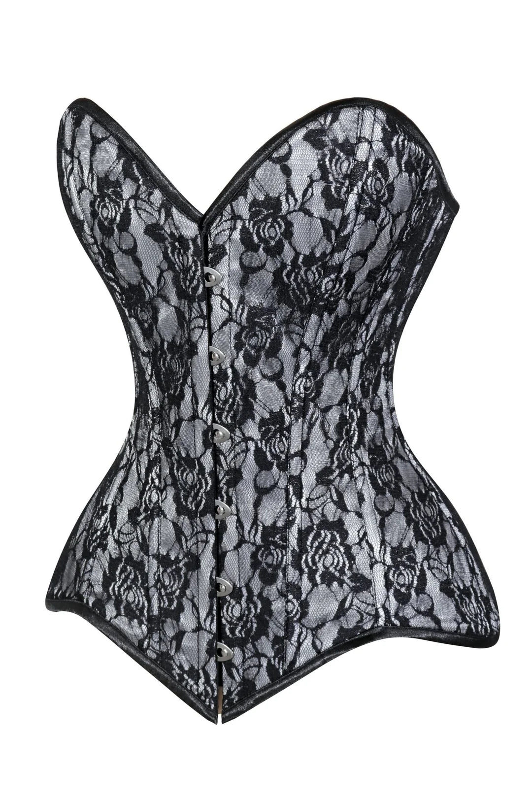 Lavish White/Black Lace Overbust Corset Sweetheart Neckline Busk Closure