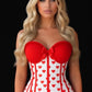 Lavish White & Red Hearts Lycra Hook & Eye Back Closure Bustier