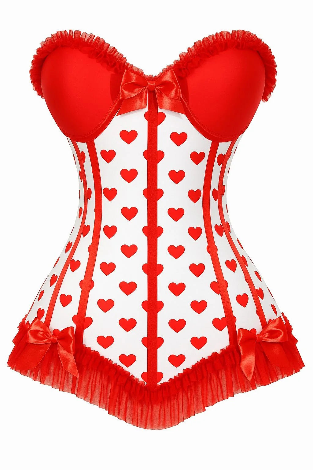 Lavish White & Red Hearts Lycra Hook & Eye Back Closure Bustier