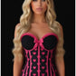 Lavish Black & Pink Hearts Lycra Hook & Eye Back Closure Bustier