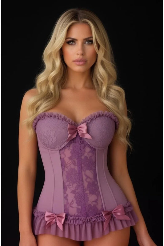 Lavish Vintage Lavender Lycra & Lace Hook & Eye Stretch Bustier Corset