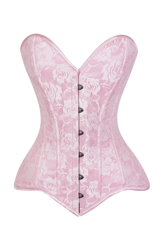 Lavish Lt Pink Lace Overbust Corset Sweetheart Neckline Busk Closure