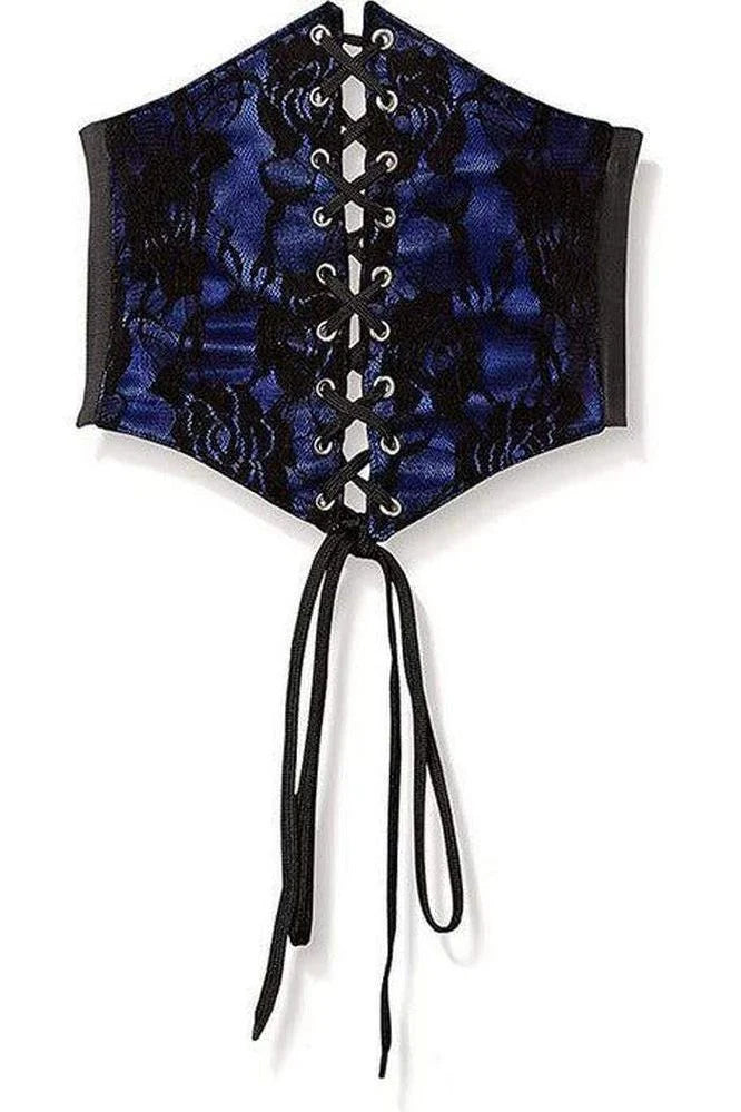 Lavish Blue w/Black Lace Overlay Corset Belt Cincher