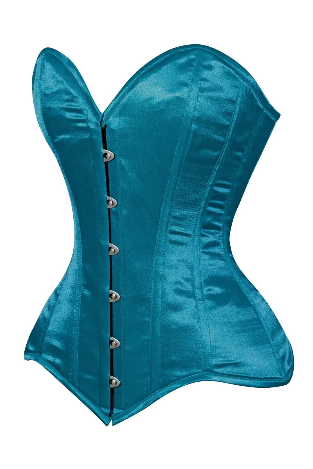 Lavish Teal Satin Overbust Corset Sweetheart Neckline Busk Closure