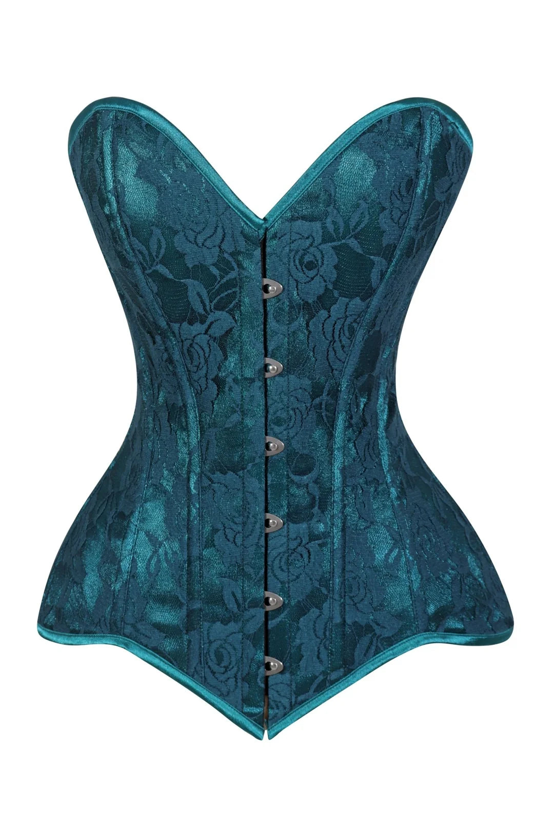 Lavish Teal Lace Overbust Corset Sweetheart Neckline Busk Closure
