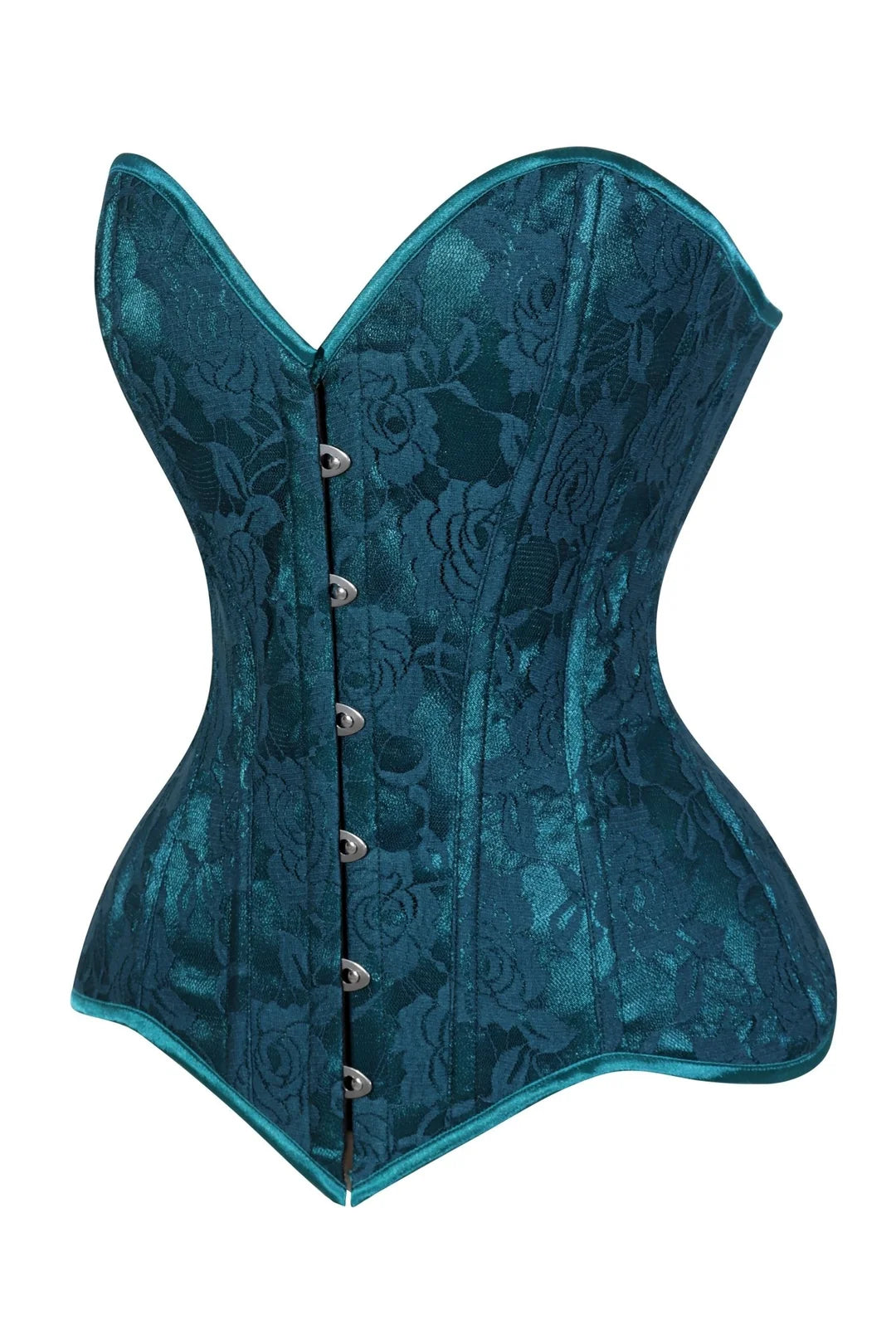 Lavish Teal Lace Overbust Corset Sweetheart Neckline Busk Closure
