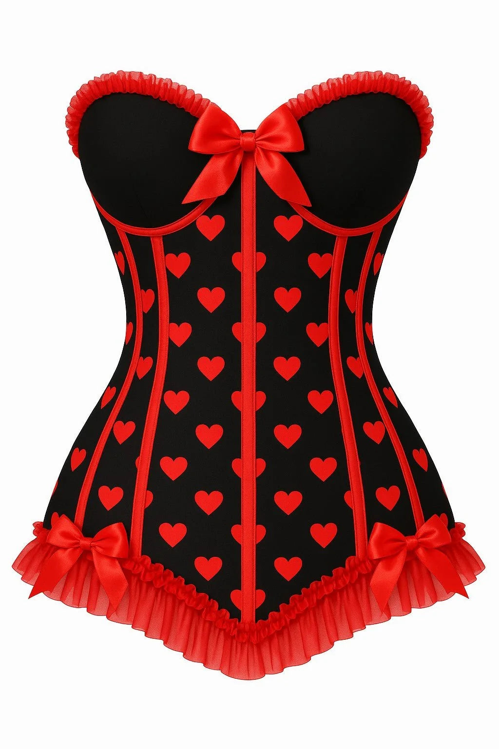 Lavish Black & Red Hearts Lycra Hook & Eye Back Closure Bustier