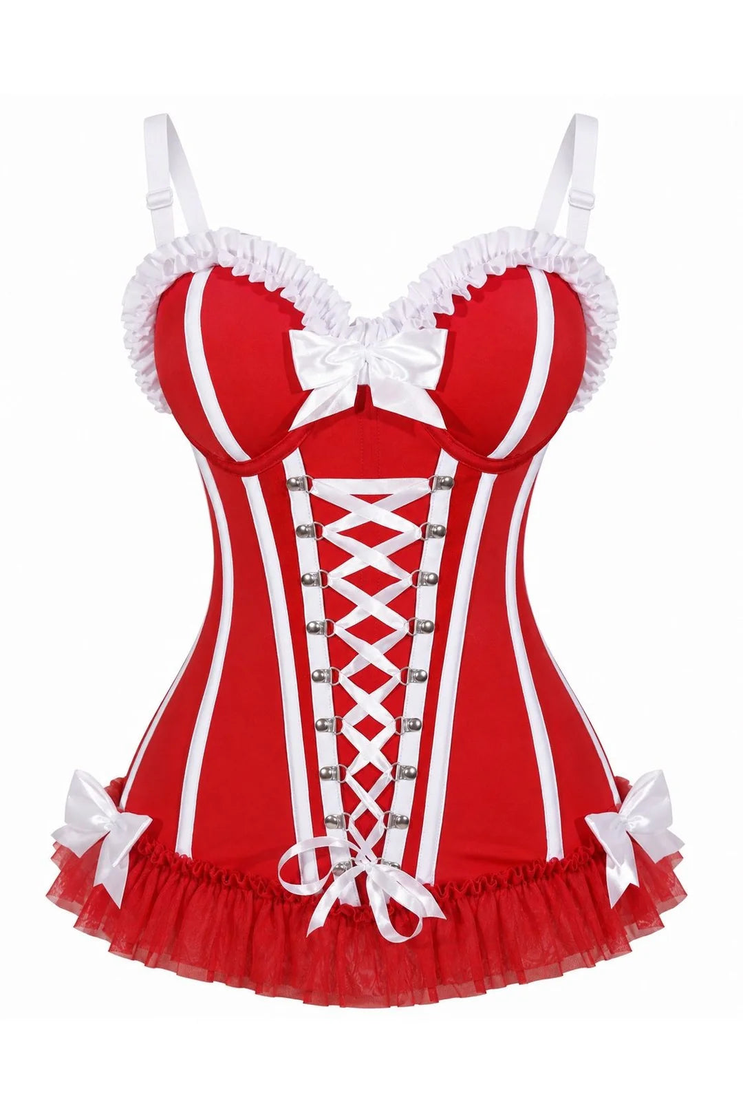 Lavish Red/White Lace-Up Bustier Corset with Underwire Cups