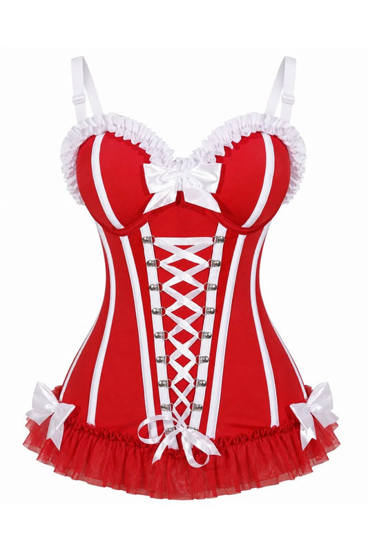 Lavish Red/White Lace-Up Bustier Corset with Underwire Cups
