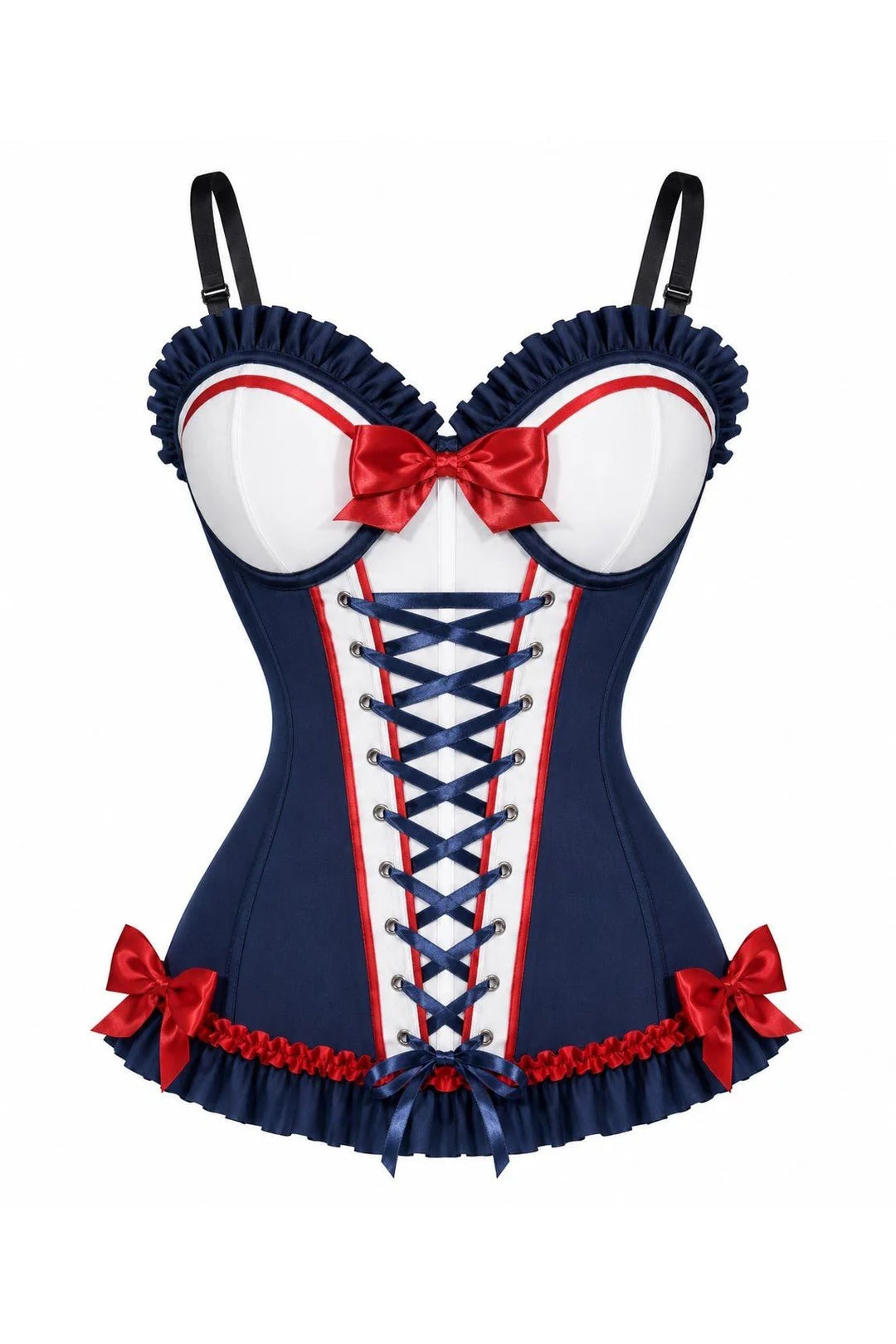 Lavish Navy/Red/White Stretch Lycra Bustier Corset with Underwire Cups