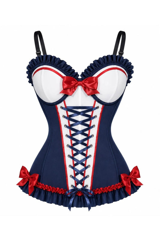 Lavish Navy/Red/White Stretch Lycra Bustier Corset with Underwire Cups