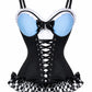 Lavish Blue/White/Black w/Checker Stretch Lycra Bustier Corset with Underwire Cups