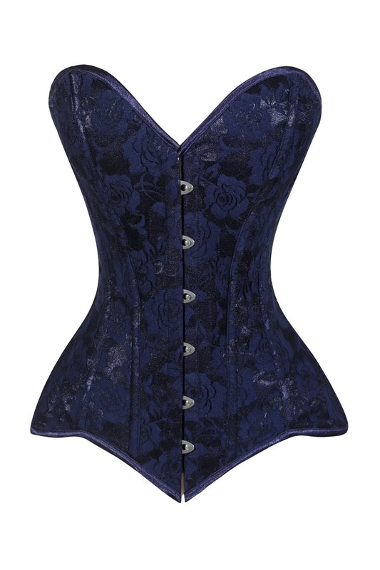 Lavish Navy Blue Lace Overbust Corset Sweetheart Neckline Busk Closure