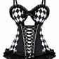 Lavish Black Diamond Print Bustier Corset with Underwire Cups