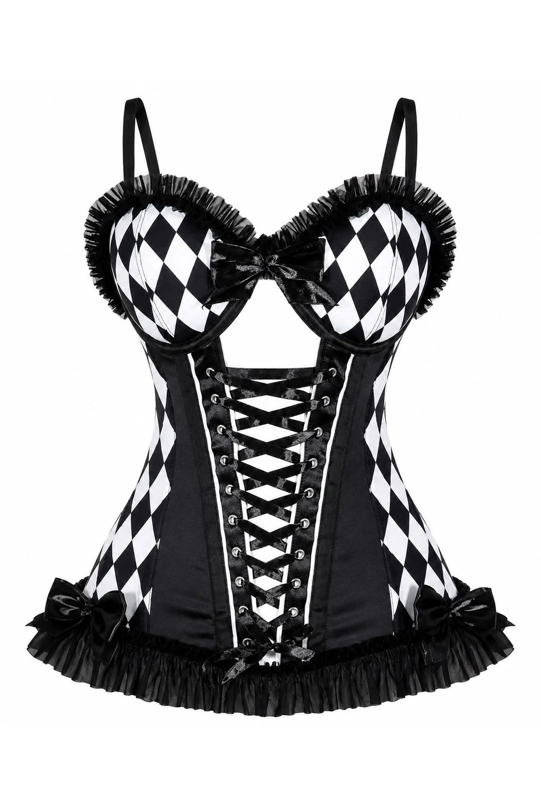 Lavish Black Diamond Print Bustier Corset with Underwire Cups