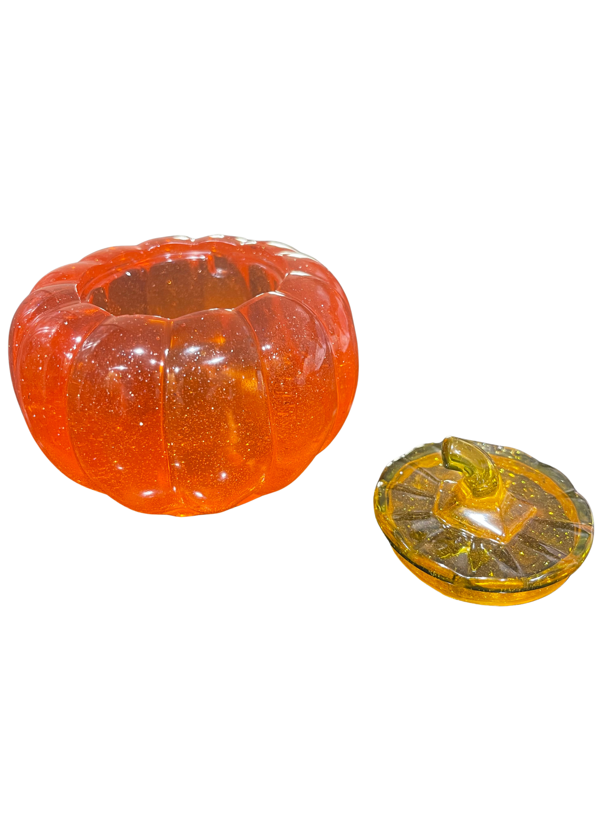Handmade Orange Resin Pumpkin Trinket Jar with Lid by LoRe Creations