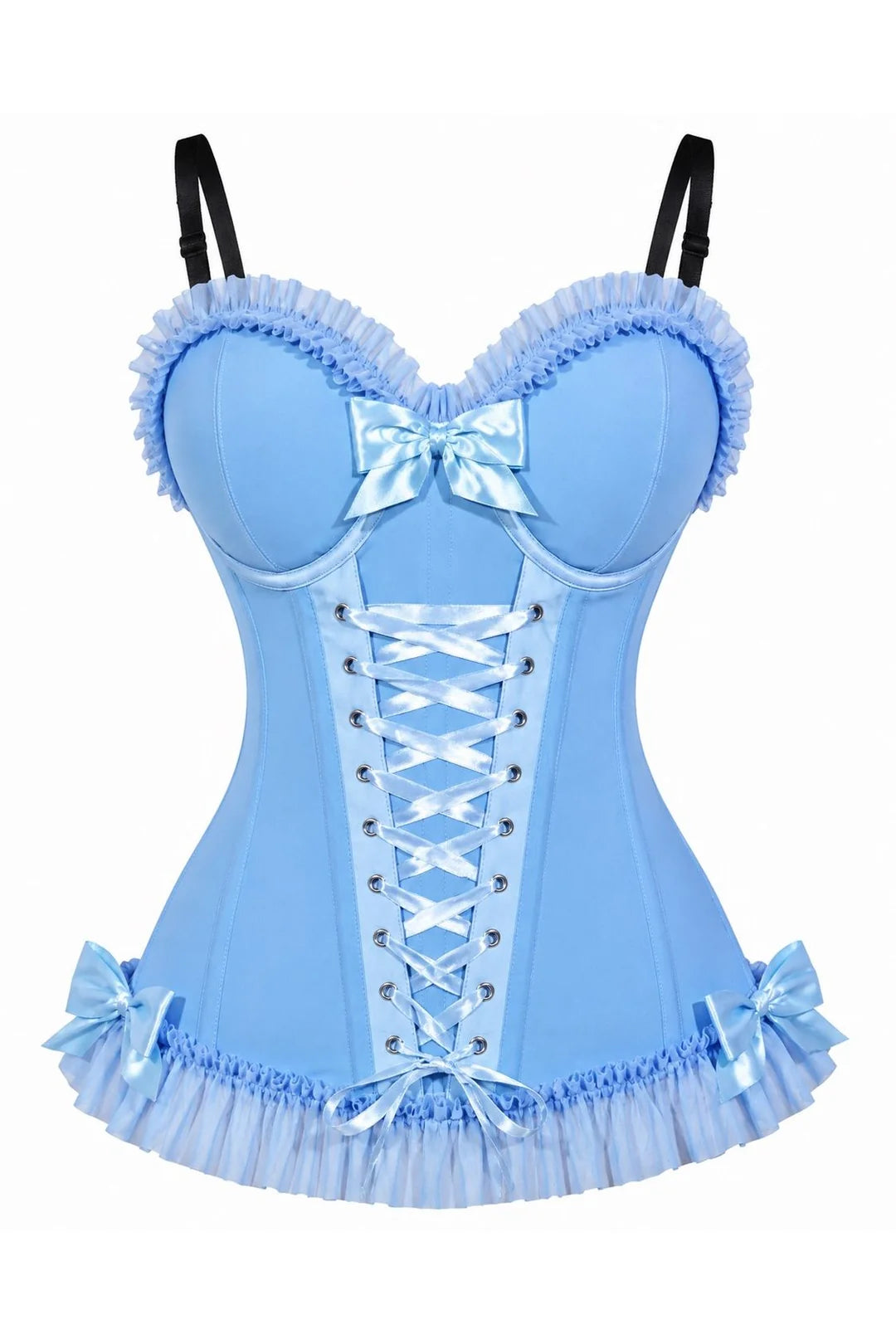 Lavish Light Blue Lace-Up Bustier Corset with Underwire Cups