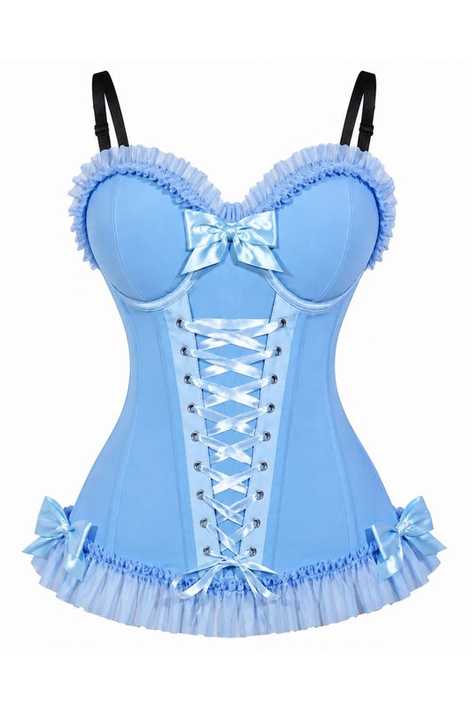 Lavish Light Blue Lace-Up Bustier Corset with Underwire Cups