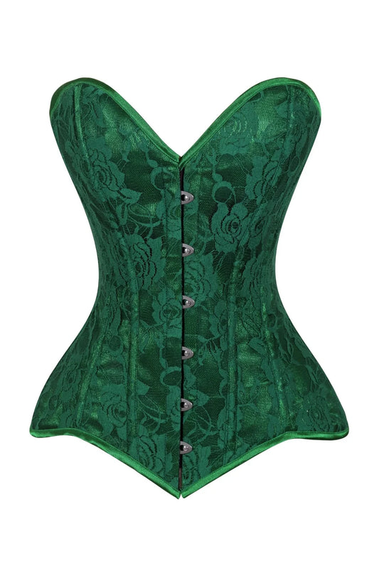 Lavish Green Lace Overbust Corset Sweetheart Neckline Busk Closure